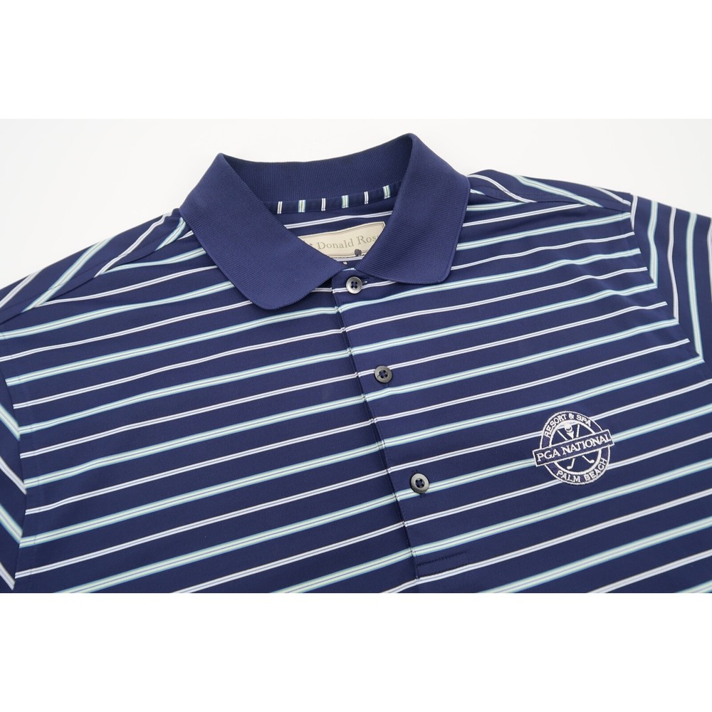 Donald Ross Mens Medium Navy Striped PGA‎ National Palm Beach Golf Polo Shirt